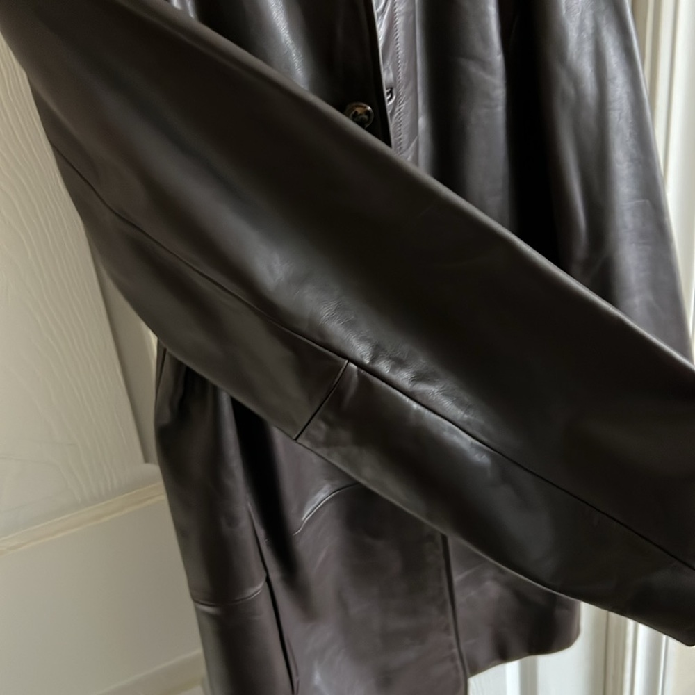 Banana Republic Men’s Brown Button Down Leather Long Coat - Picture 10 of 12